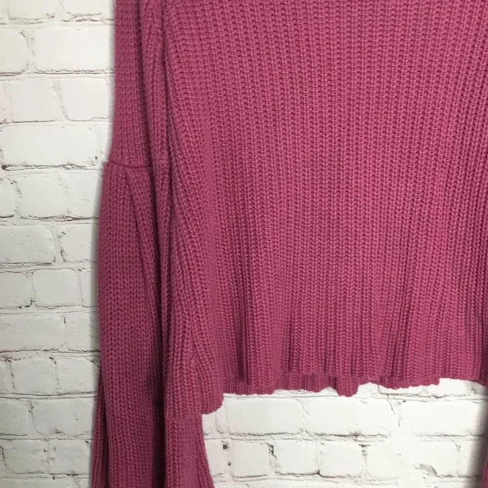 Free People Pink Knit Damsel Knitted Flare Bell Sl V-Neck Sweater Women SP China